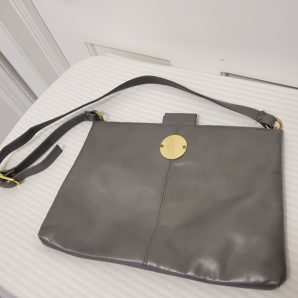 Vintage Ruth E. Saltz Gray Leather Purse Shoulder Bag with Cougar Pull Open - Picture 7 of 10